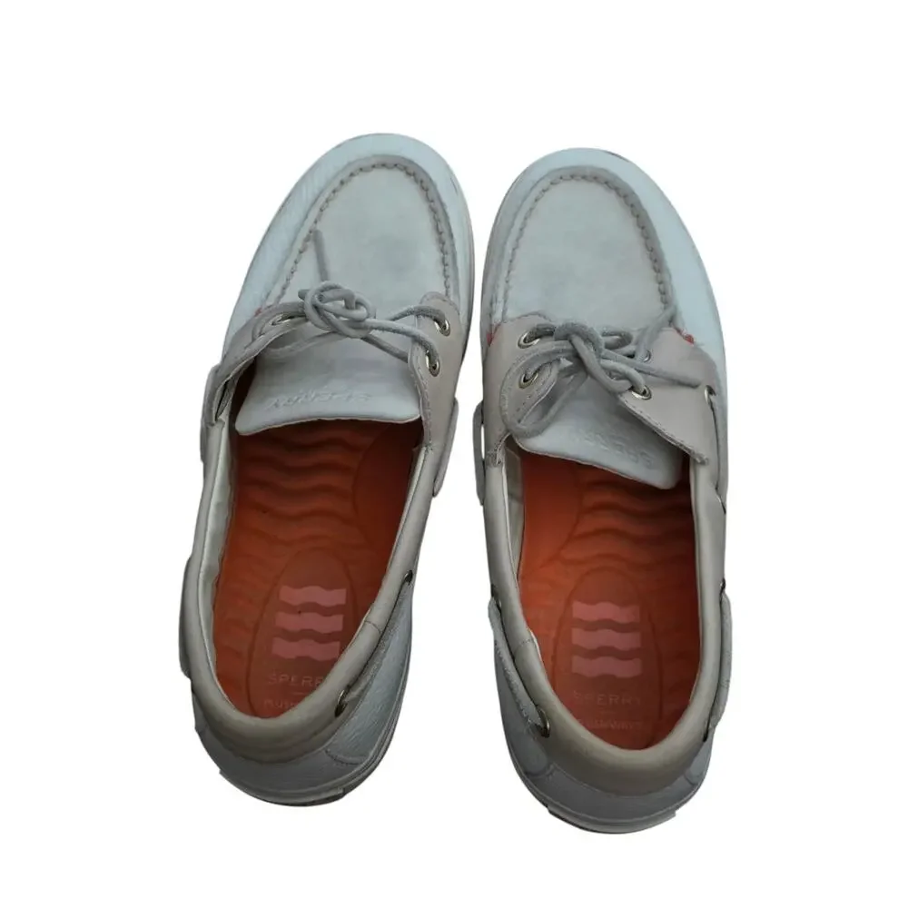 Sperry Boat Shoes Bahama Plushwave Mens US 7.5 Bone Leather Low Top Lace Up